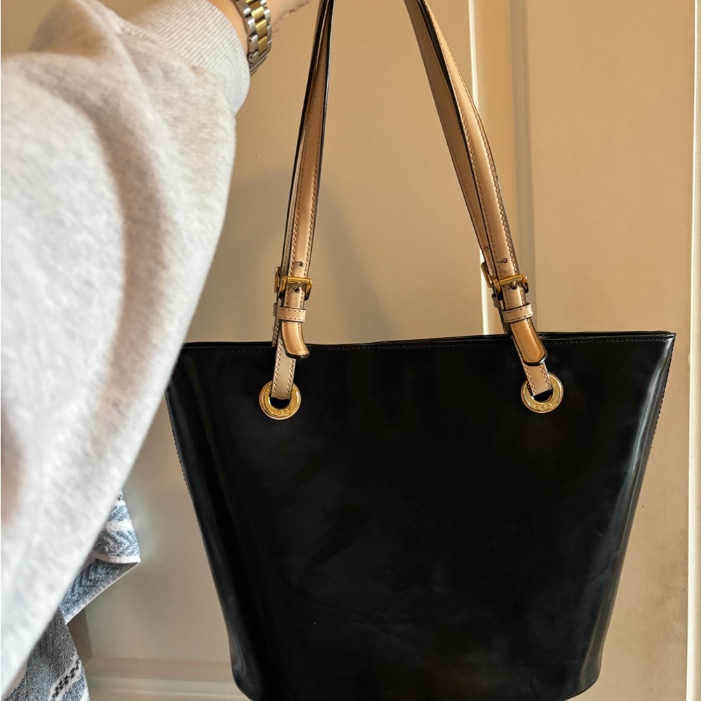 Michael Kors Black Tote with Tan Straps